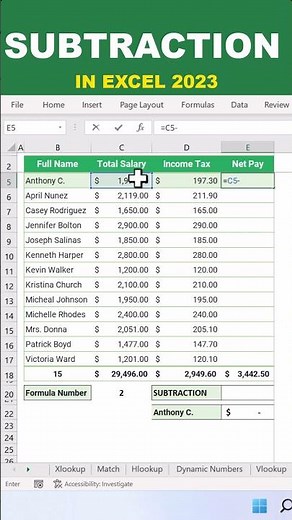 SUBTRACTION IN EXCEL 2023