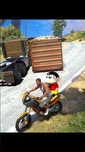 Shinchan🤣 Saw Franklin's Birthday Spacial🎉 Container On Road😱 #gta5 #shorts #gta5telugu #shinchan