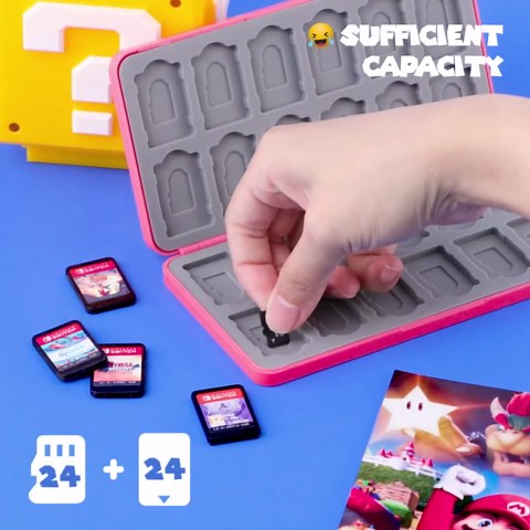 Xinocy for Nintendo Switch Game Case with 24 Game Holder Slots and 24 SD Micro Card Slots for Nintendo Switch/Lite/OLED,Cute Cartoon Games Cartridge Cases for Boys Kids Girls Kawaii Storage Box, long