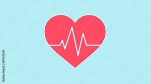 Red heart appearing on screen. White line forming across the heart, symbolizing a heartbeat. Blue background and green screen background.