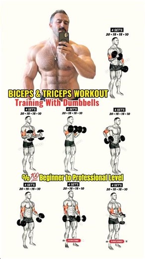 ✅Upper Body: Biceps & Triceps Exercises | %💯 Beginner to Pro | Home & Gym Dumbbell Workout #shorts