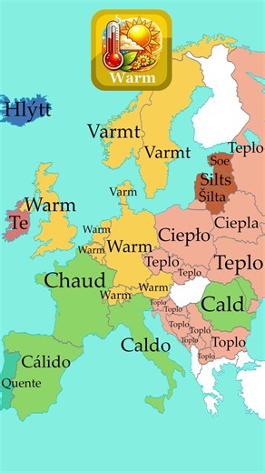 How to say Warm | Weather | European Languages Comparison #shorts #comparison #map