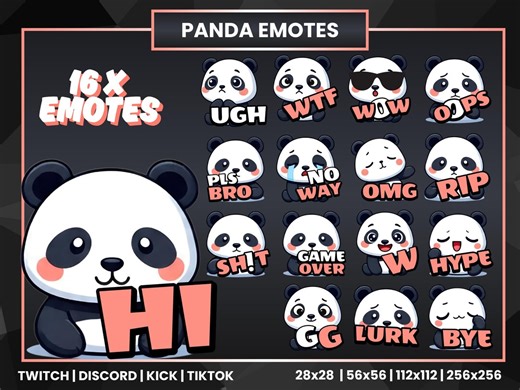 Cute Panda Twitch Emotes Pack | 16x Adorable Panda Stream Emotes for Twitch, Discord, Kick & Tiktok | Kawaii Panda Emoji Bundle for Streamer - Etsy