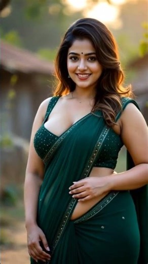 Green Saree Glow ✨ | Soft Natural Light • Village Vibes • Desi Elegance 💛 | #CharmReelsAI