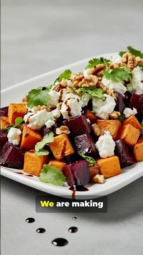 Easy Roasted Beet & Sweet Potato Salad | Healthy Salad with Goat Cheese & Walnuts