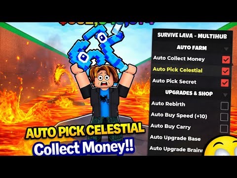Survive LAVA For Brainrots Script - Pick Celestial and Secret, Collect Money, Rebirth, Buy Speed
