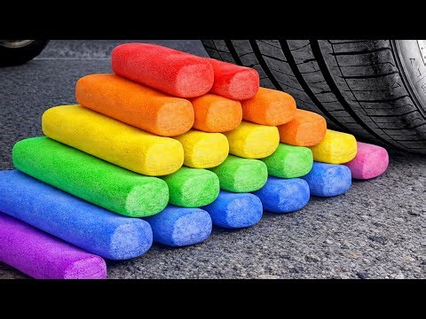 🔴🟡🟢🔵🟣 Experiment Crisp Glass Light Bulb vs Car! Crushing Crunchy, Soft Things with Car! ⚡️💦