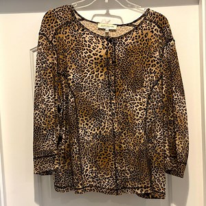 Jones New York Animal Print cardigan - Brown and Black 2x