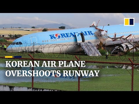Korean Air plane with 173 on board damaged after overshooting runway in Philippines