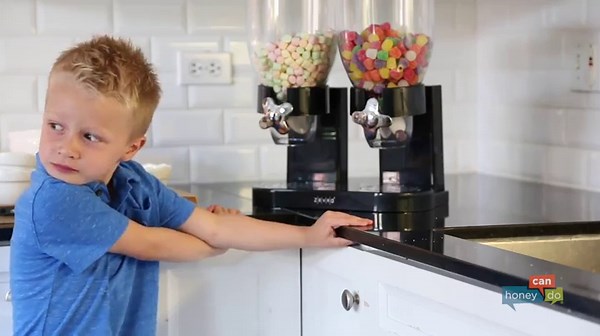 Honey-Can-Do Zevro Essential Dual-Control Dry Food Dispenser – Effortless & Organized Storage for Cereal, Dog Food, or Snack Dispenser for All Kinds of Treats, 17.5 oz Each Capacity, Black/Chrome