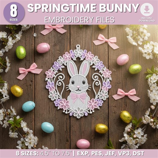 FSL Springtime Bunny - Free Standing Lace Machine Embroidery Designs Instant Download - Etsy