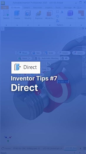 Most CAD designer use “edit feature” when they find a mistake in their design But it could be ineffective if you have complex design with hundreds of features on your model browser (left tab) That’s why DIRECT come in clutch 😎 Without having to find and edit your feature, you can easily shorten or lengthen your component with just moving an arrow FOLLOW me for more Autodesk Inventor tips 📌 #autodeskinventor #cad #mechanicalengineering