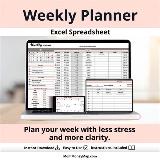 Weekly Planner Excel Spreadsheet, Weekly Schedule Template, Task Planner Weekly Organizer Productivity Planner Excel Template - Etsy
