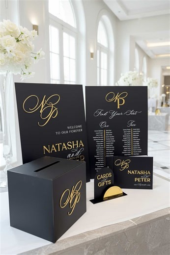 Luxury Wedding Signage Perfectly Matched 🖤 ‘Monogram’ Detailing Wedding Welcome Sign • Seating Chart • Trio Guestbook Set. Effortlessly Elegant. 🖤 Designed & Made in the UK. 🛒 SHOP: www.rosesignageco.co.uk #weddingsigns #weddingtok #weddingdecor #bridetok #weddingvibes