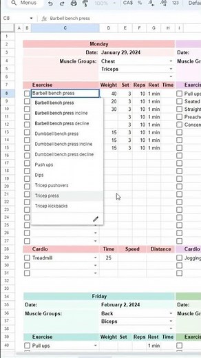 Plan Your Fitness Routine Ahead | Workout Planner Spreadsheet