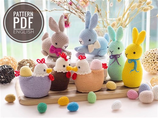 Crochet Easter Toys PATTERN: Chick, Rooster, Bunny Amigurumi (PDF) - Etsy