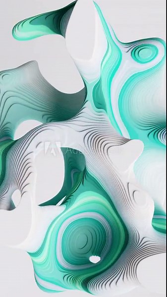 3d vertical video 4k, abstract white mint green background with flat curvy shapes and wavy lines, changing and morphing