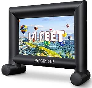 PONNOR 14 FT Inflatable Projector Screen with Inflation Fan and Storage Bag for Outdoor Parties Blow up Mega Movie Projector Screen