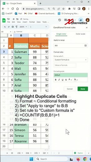 Highlight duplicates in Google Sheets - Excel Tips and Tricks #shorts