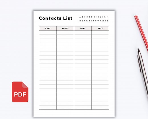 Printable Contact List, Contact List Sheet, Phone Number List, Contacts Info Sheet, Business Contacts List Template, Name & Number List, PDF - Etsy
