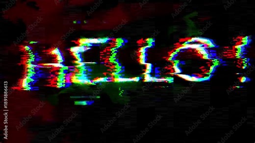 Glitch Neon Hello Sign With Blue Glow In Dark Night Scene