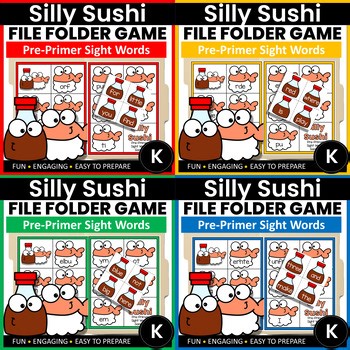 Kindergarten Pre-Primer Sight Words Unscramble File Folder Games Sushi Bundle