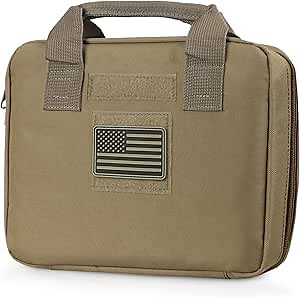 Exos Double Pistol Case - Tactical Soft Pistol Case - Double Pistol Carrying Case w/Compartments - Hand Gun Case for Multiple Pistols w/MOLLE Webbing, Padded Interior - w/USA Flag Patch