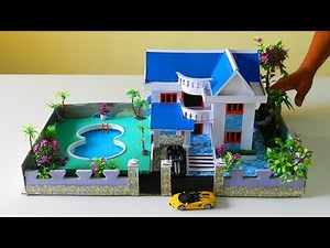 DIY Miniature Dollhouse With Huge Swimming Pool and Garden : Easy Cardboard Project