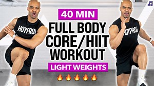 40 Minute Full Body Core Focus HIIT Workout (Light Weights) (Music)