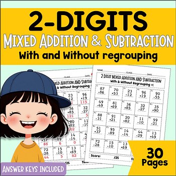 Two Digit Mixed Addition and Subtraction With and Without Regrouping Worksheets