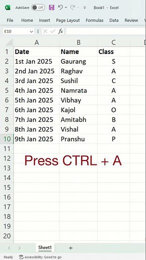 How to use CTRL + A in Excel | Keyboard Shortcuts