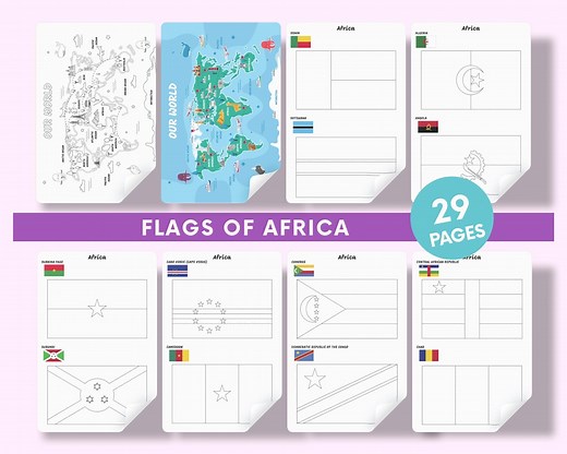 Africa Flags Coloring Pages for Kids | Printable Geography Learning Activity PDF - Etsy