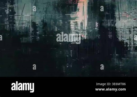 Abstract dark teal grunge texture with distressed digital smears, rough cyber surface, layered glitch noise and moody industrial screen background Stock Video Footage - Alamy