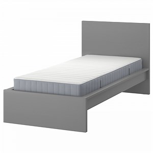 MALM bed frame with mattress, grey stained/Valevåg extra firm, 90x200 cm  - IKEA