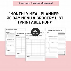 Printable Monthly Meal Planner & Grocery List | 30 Day Food Planner, 4 Week Menu Template, Health Fitness Organizer, A4, A5, US Letter - Etsy Canada