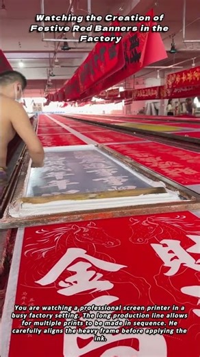 Watching the Creation of Festive Red Banners in the Factory