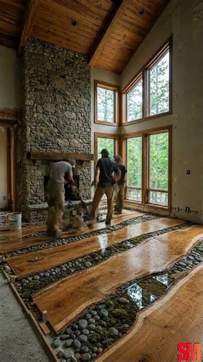 WATCH THIS RUSTIC CABIN FLOOR TURN LUXURY ✨ #epoxy #beforeandafter #shorts