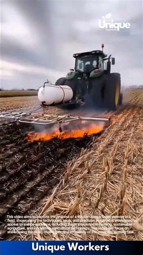 Tractor Flame Weeding: Powerful Machine Burns Dry Crop Residue in Field