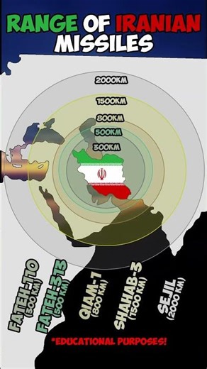Range of Iranian Missiles #mapping #shorts #mapper
