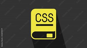 Yellow Books about programming icon isolated on grey background. Programming language concept. PHP, CSS, XML, HTML, Javascript learning. 4K Video motion graphic animation