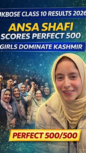 The News World on Instagram: "The Jammu and Kashmir Board of School Education announced the Class 10 results with an overall pass percentage of around 85 percent in the Kashmir Division, where Ansa Shafi from Chee Anantnag secured the first rank by scoring a perfect 500 out of 500 marks, credited her success to her parents and teachers, relied only on school education without private tuition, and stood out as girls formed the majority among the 19 top rank holders out of 94,845 students who appe