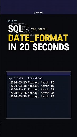 SQL DATE_FORMAT() Explained in 20 Seconds 🔥