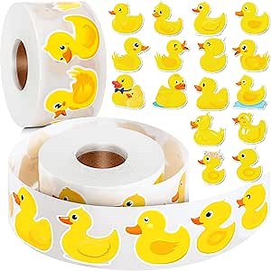 1200 Pcs Duck Stickers Cute Rubber Yellow Ducks Roll Stickers Present for Duck Birthday Meeting Favor Water Bottles Notebook Decorations