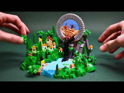 LEGO MOC TIMELAPSE: Valley Village By The Black Waterfall (2 hour LEGO Creation build/ RebelLUG)