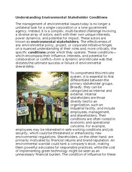 Environmental Stakeholder Conditions Worksheet for SubPlan & Homework