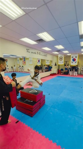 Khelankumar Tellamekala Flying side kick jumps on pyramid targets #taekwando #martialarts