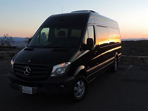Show me a 15-Seater Mercedes Sprinter Van, seating, legroom, cargo space, features, tall roof, 2020