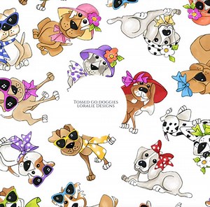 White Dog Fabric: Loralie Designs "tossed Go Doggies" Quilting Cotton - Etsy