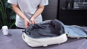 Vacuum Backpack Travel with Electric Pump, Waterproof Carry On Suitcase Luggage Flight Approved for Men Women, Anti-Theft Laptop Daypack for Work Trip Gym, Beige