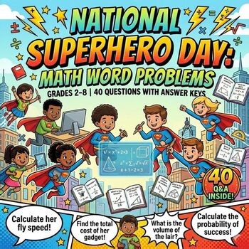 Superhero Math Word Problems | 40 Problems | Grades 2–8 | No Prep Worksheets